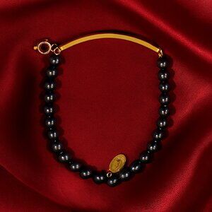 Express Blue Beaded Stretch Bracelet – Chic Gold-Tone Sparkling Women’s Jewelry